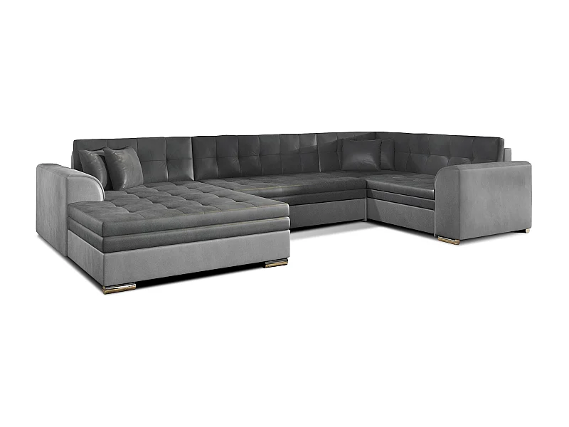 Canapé convertible panoramique velours gris clair et anthracite méridienne à gauche Diana 340cm