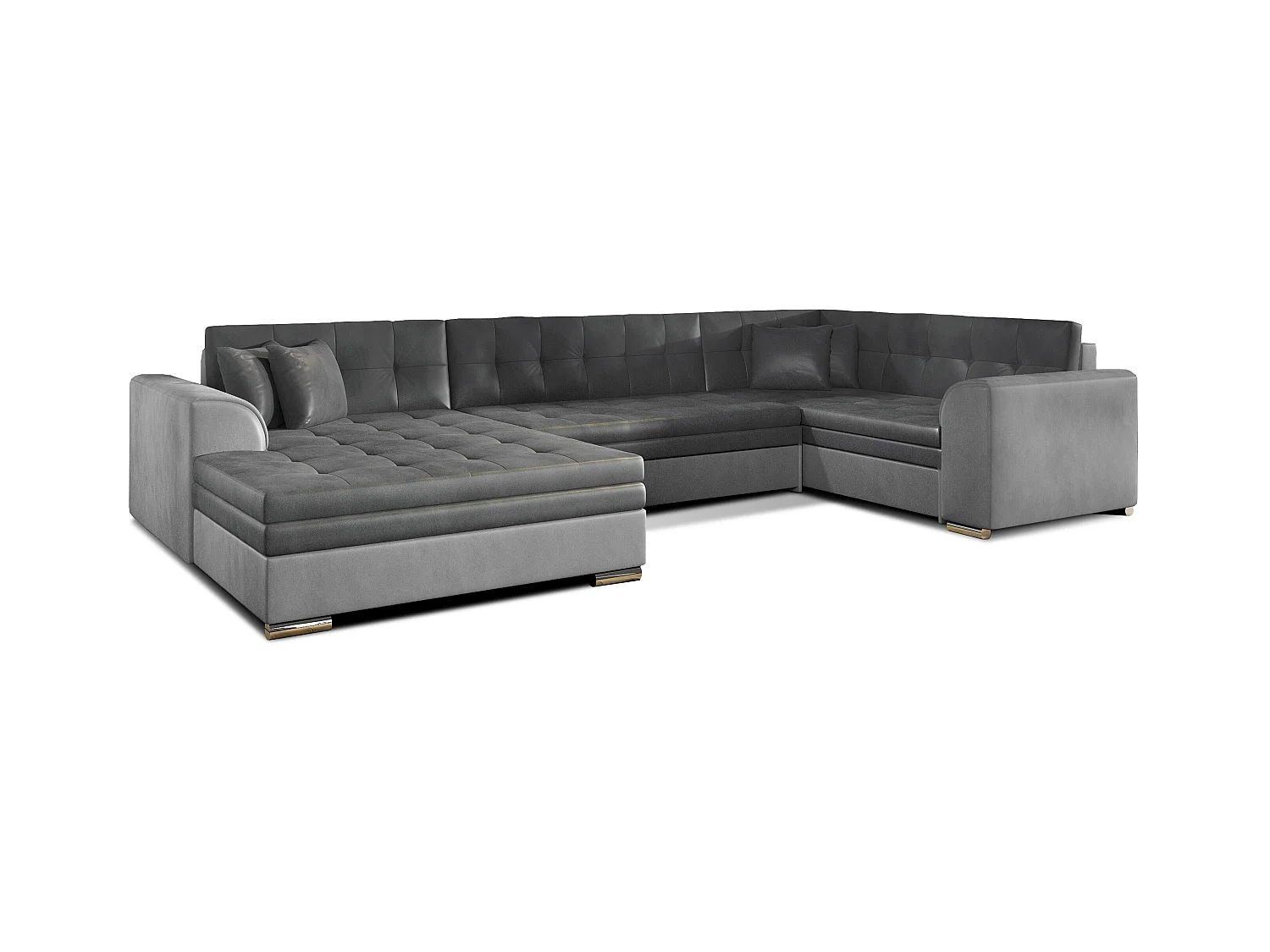 Canapé convertible panoramique velours gris clair et anthracite méridienne à gauche Diana 340cm