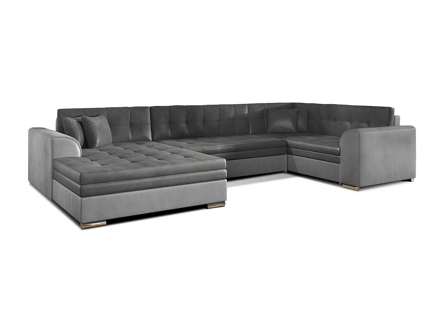 Canapé convertible panoramique velours gris clair et anthracite méridienne à gauche Diana 340cm