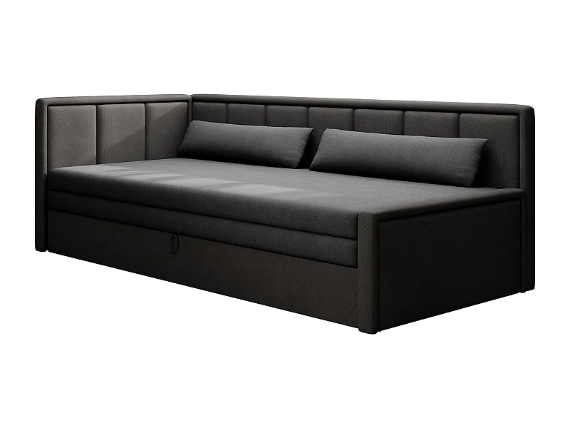 Canapé banquette convertible 3 places tissu doux Figo 214cm-Couleur Gris foncé-angle gauche