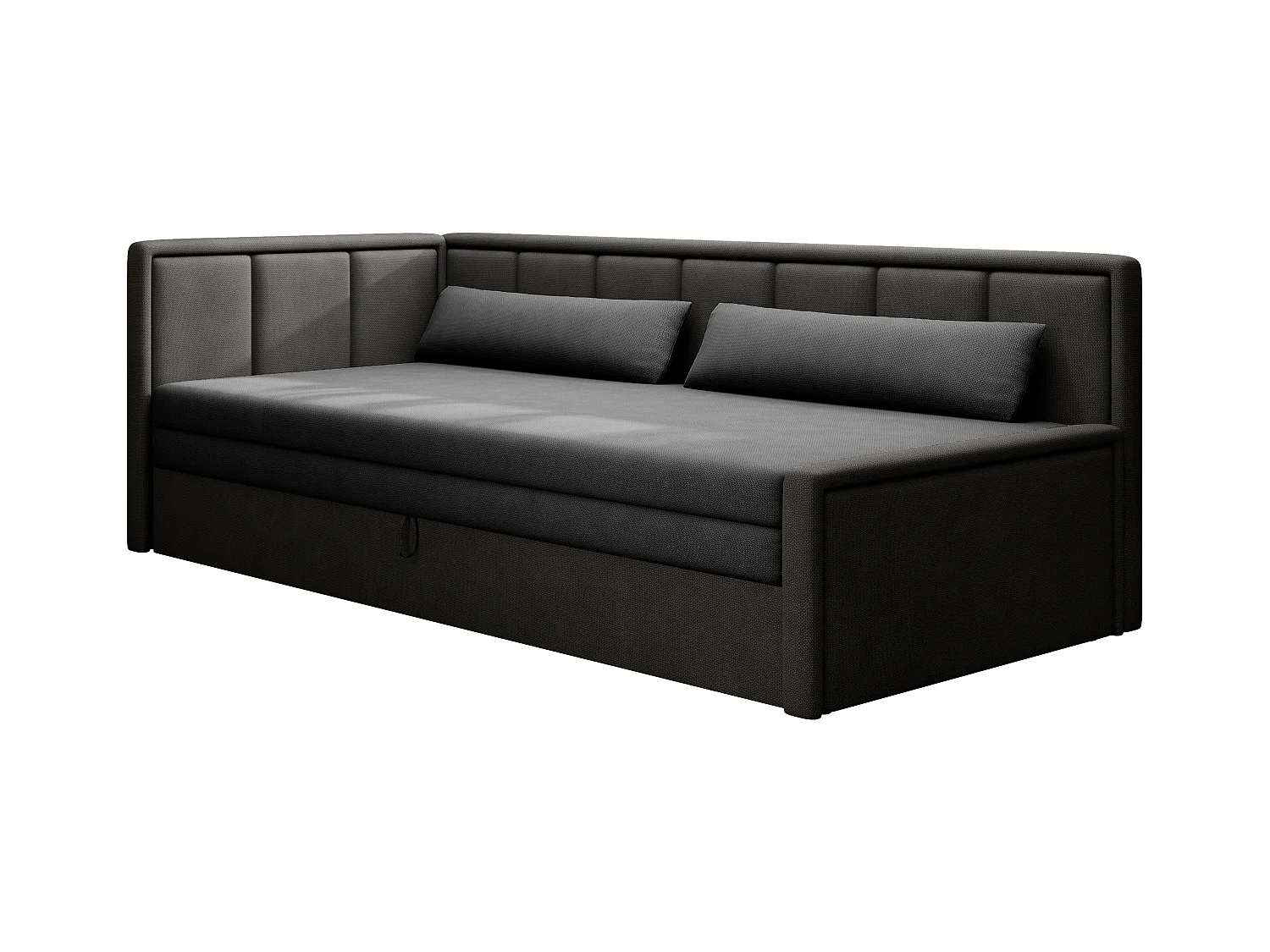 Canapé banquette convertible 3 places tissu doux Figo 214cm-Couleur Gris foncé-angle gauche