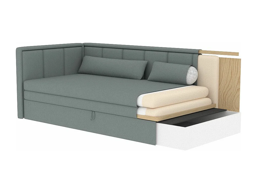 Canapé banquette convertible 3 places tissu doux Figo 214cm-Couleur Gris foncé-angle gauche