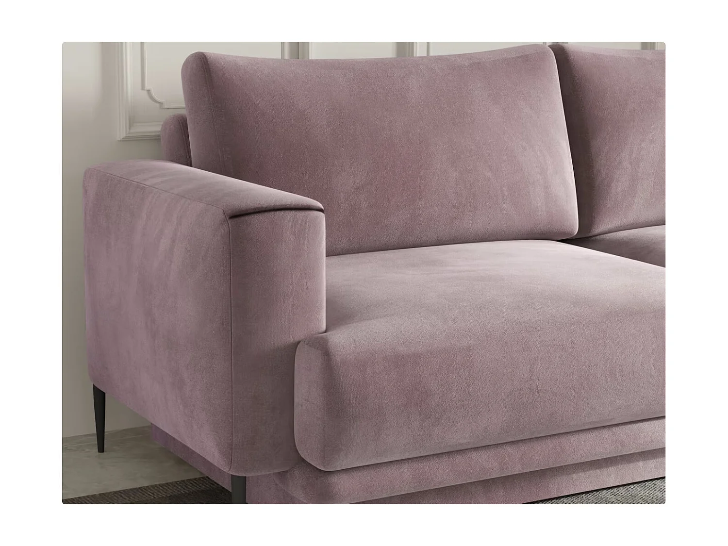 Sofá convertible recto DAVINA de terciopelo con compartimento de almacenamiento - Patas de metal negro-Color Rosa viejo