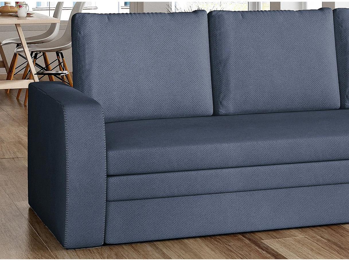 Canapé lit tissu bleu turquin avec coffre de rangement Liverna 220cm