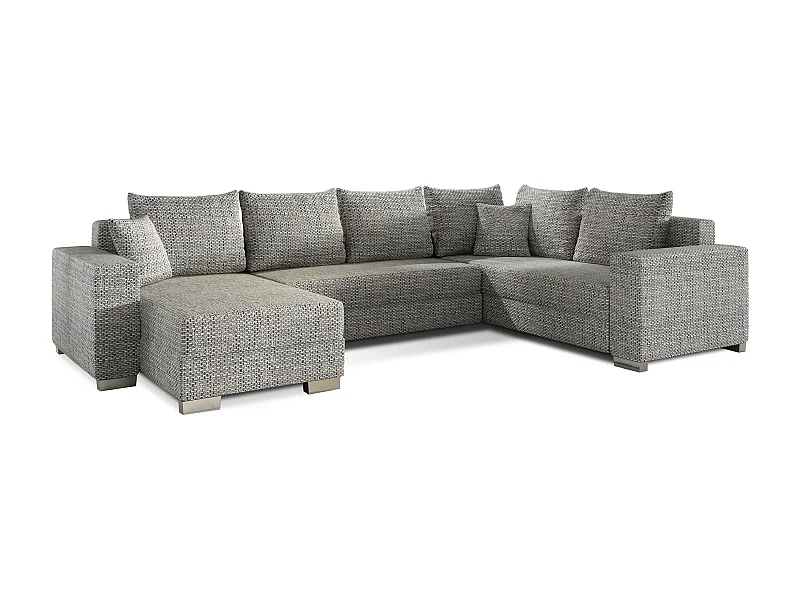 Canapé U convertible tissu gris chiné coffre de rangement à gauche Marry 321cm