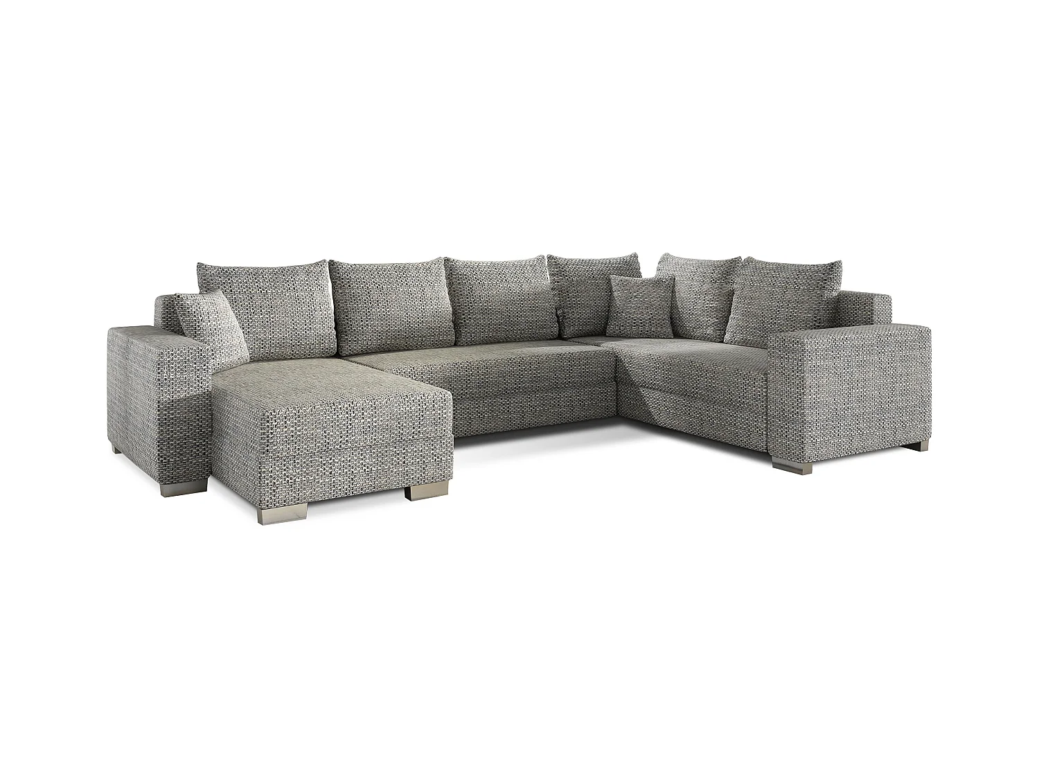 Canapé U convertible tissu gris chiné coffre de rangement à gauche Marry 321cm
