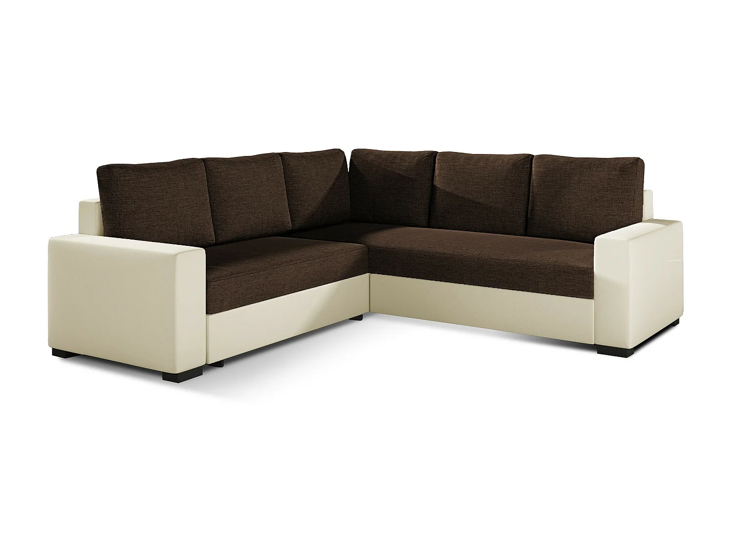 Canapé d'angle convertible simili beige et tissu marron Travor 235cm