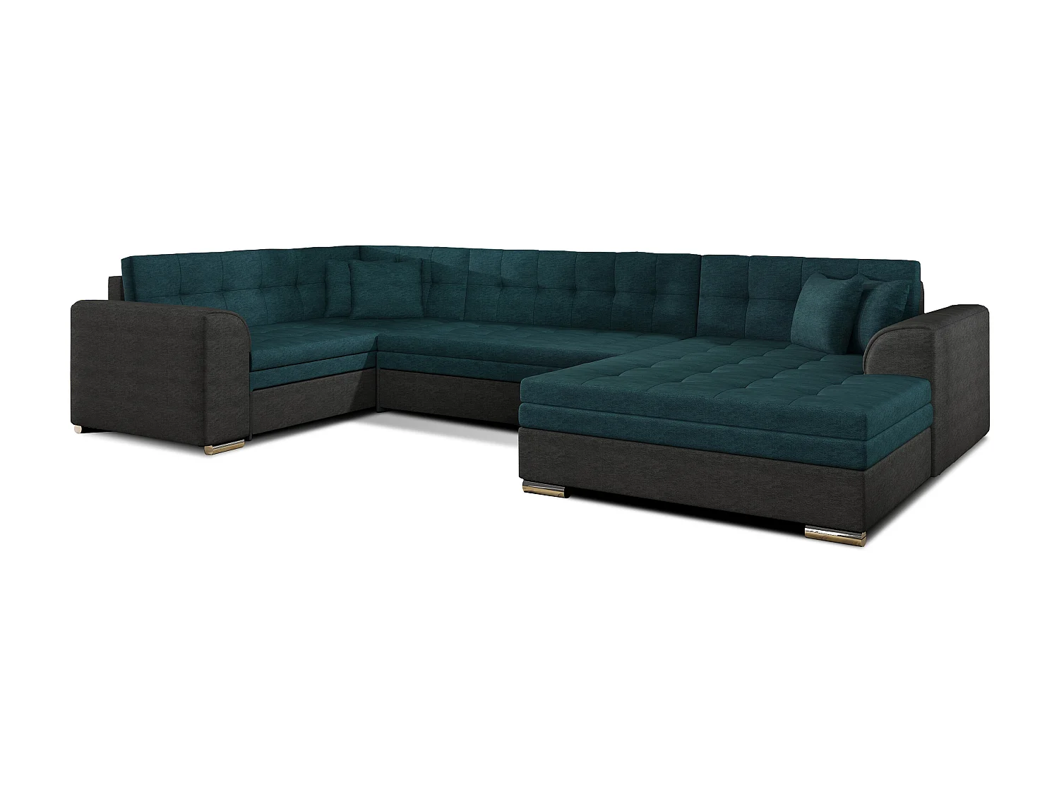 Panoramische slaapbank in zachtgroene en donkergrijze chaise longue rechts Diana 340 cm