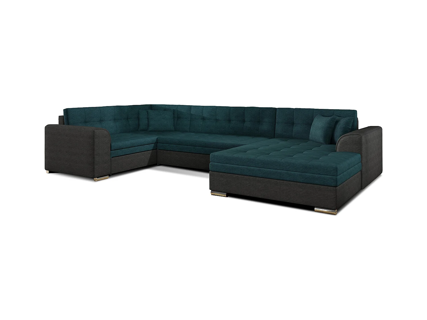 Canapé convertible panoramique tissu doux vert et gris foncé méridienne à droite Diana 340cm