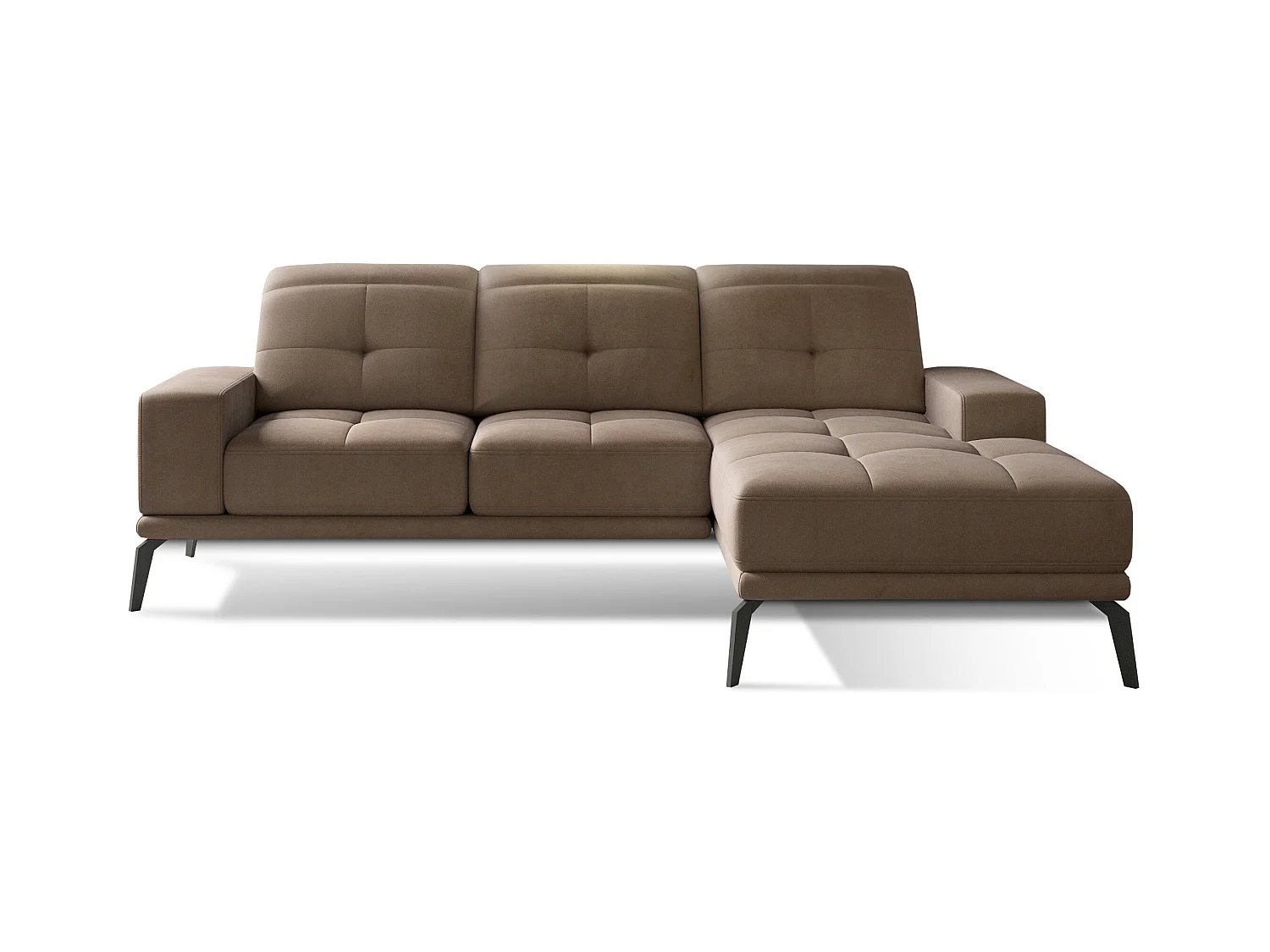 Canapé d'angle droit 5 places velours marron clair Torpille 265cm