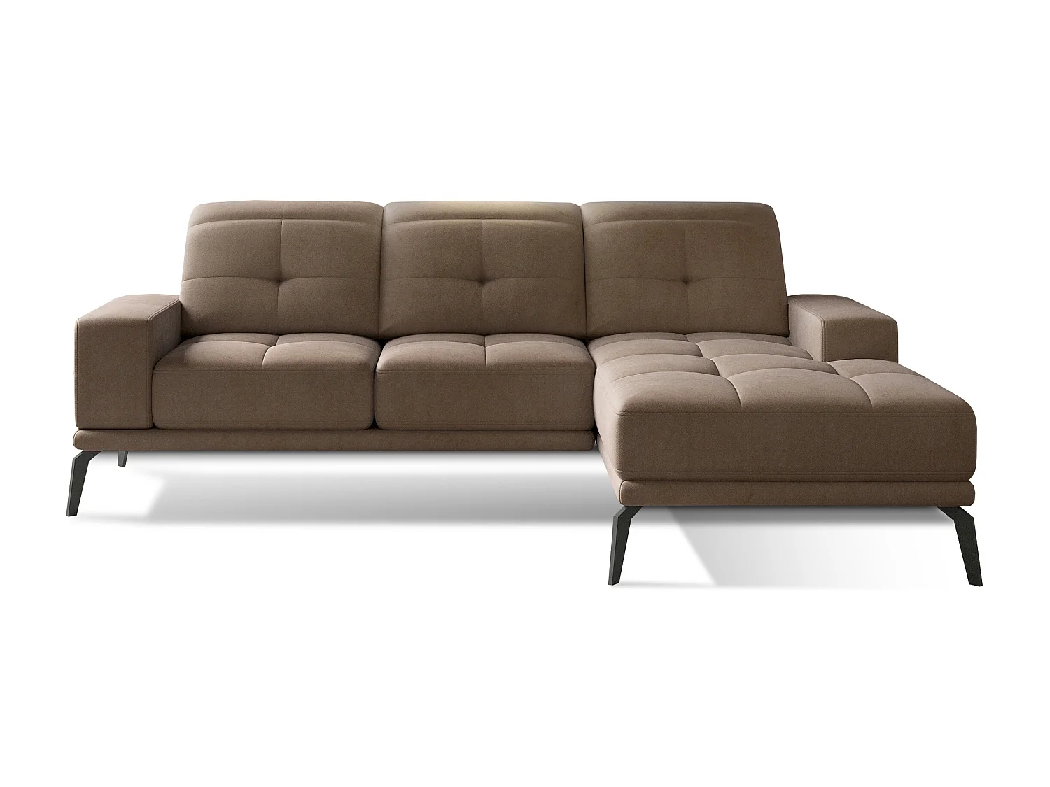 Canapé d'angle droit 5 places velours marron clair Torpille 265cm