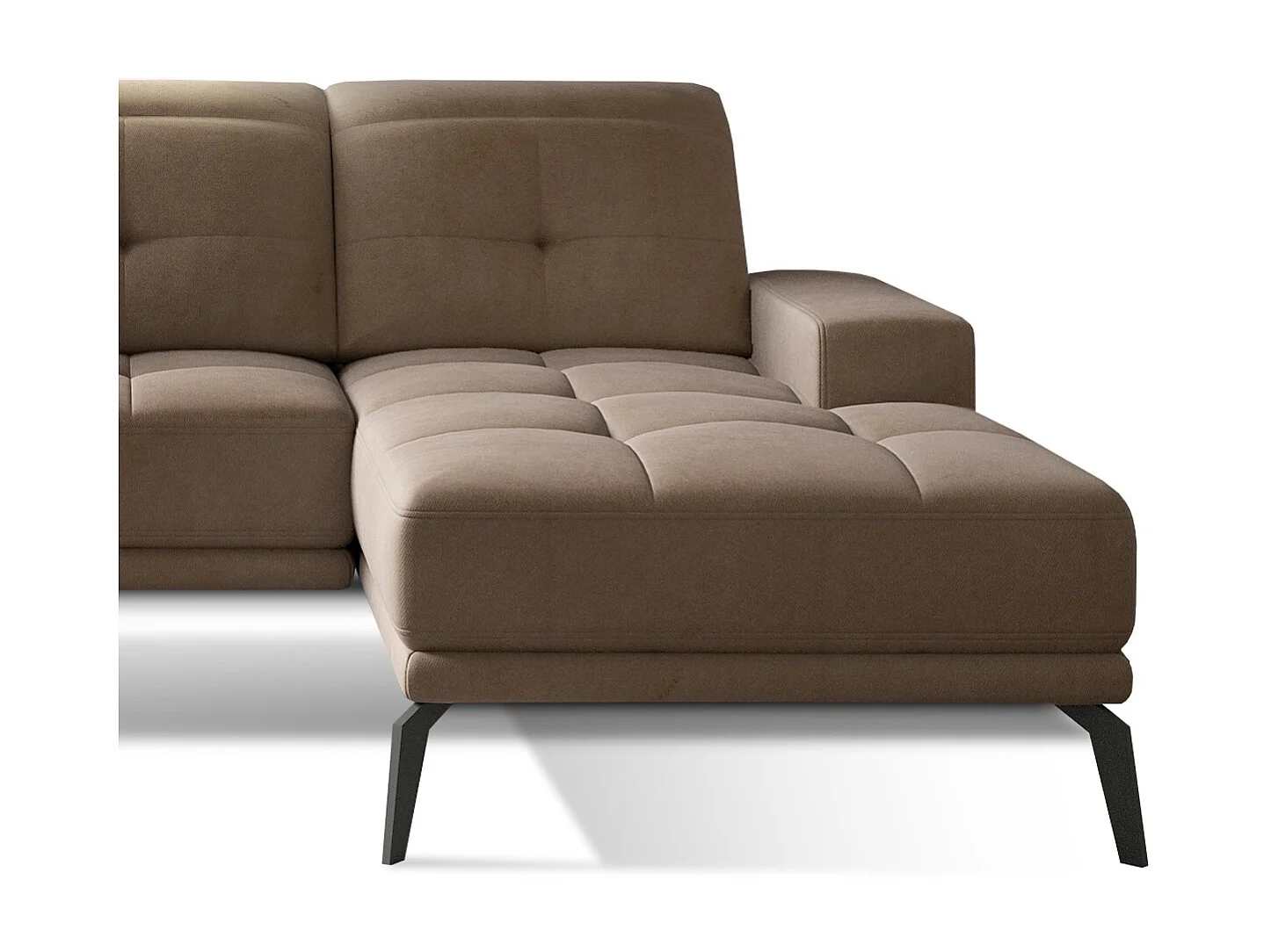 Canapé d'angle droit 5 places velours marron clair Torpille 265cm