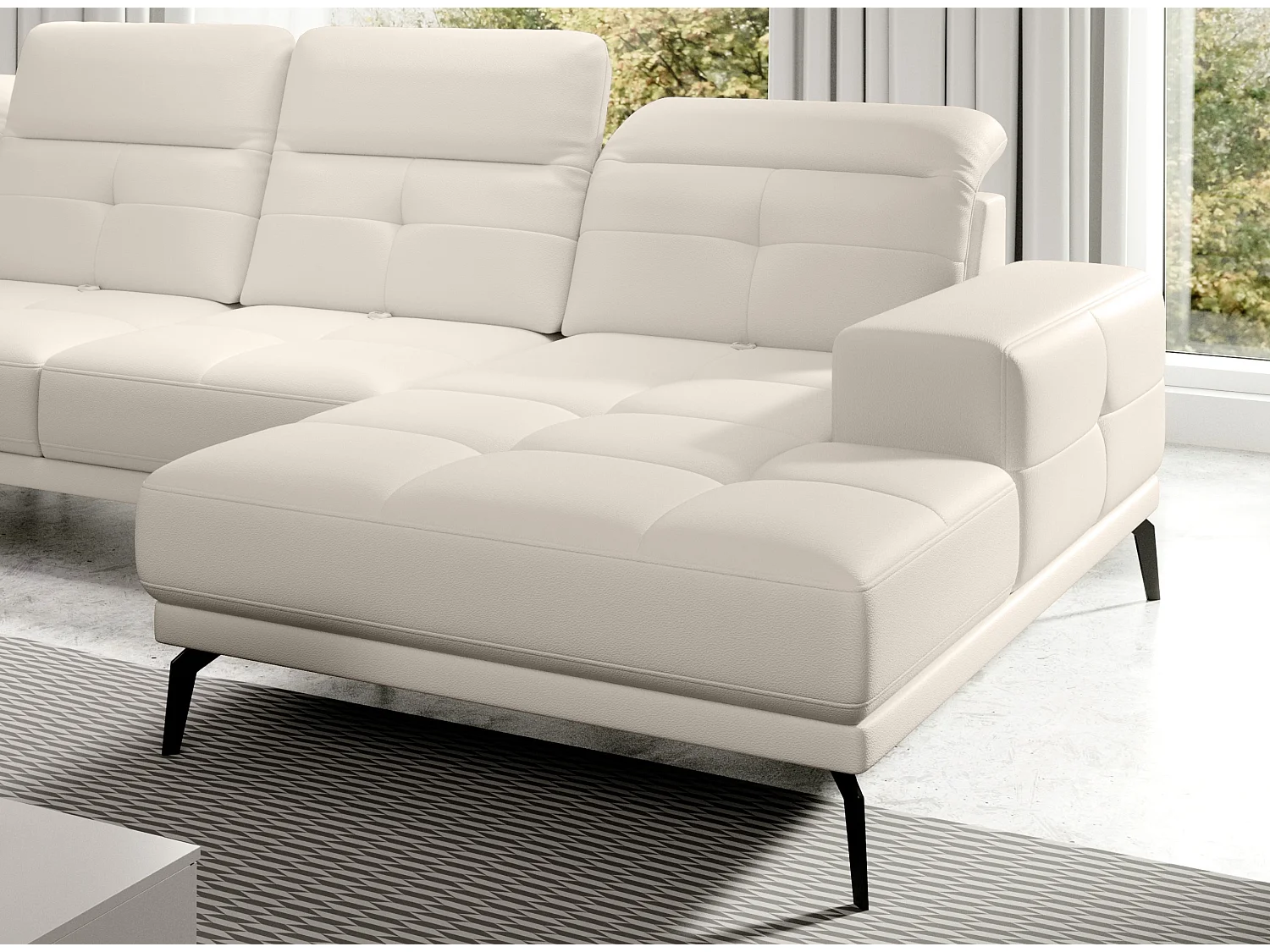 Canapé panoramique moderne simili cuir beige clair angle gauche Versus 350cm