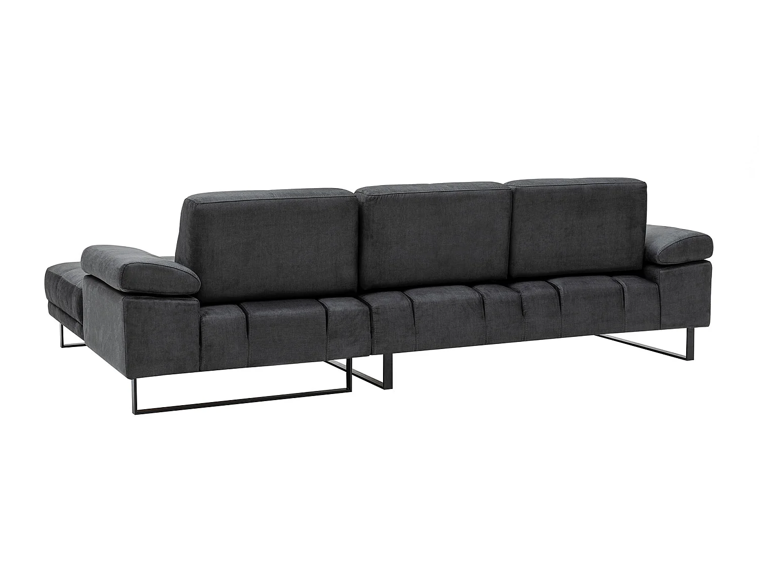 Grote rechterhoekbank antraciet stof en zwart metaal Kustone 314 cm