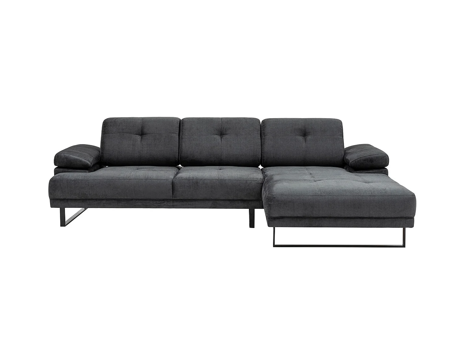 Grand canapé d'angle droit tissu anthracite et métal noir Kustone 314cm