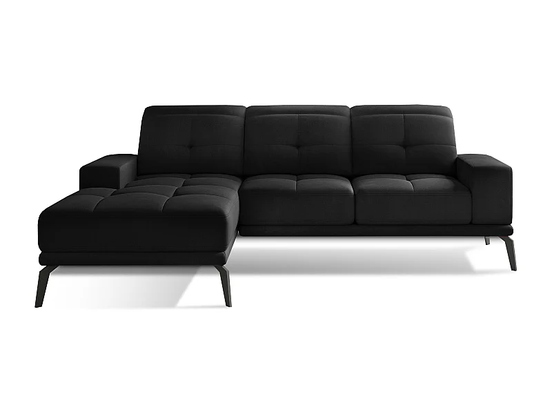 Canapé d'angle gauche 5 places tissu noir Torpille 265cm