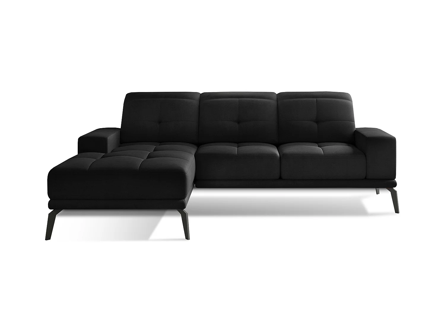 Canapé d'angle gauche 5 places tissu noir Torpille 265cm