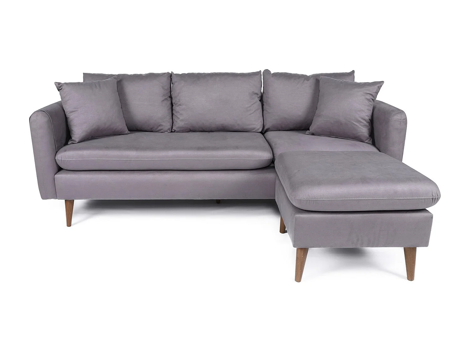 Canapé d'angle droit tissu gris avec pieds en bois naturel Rival 215cm