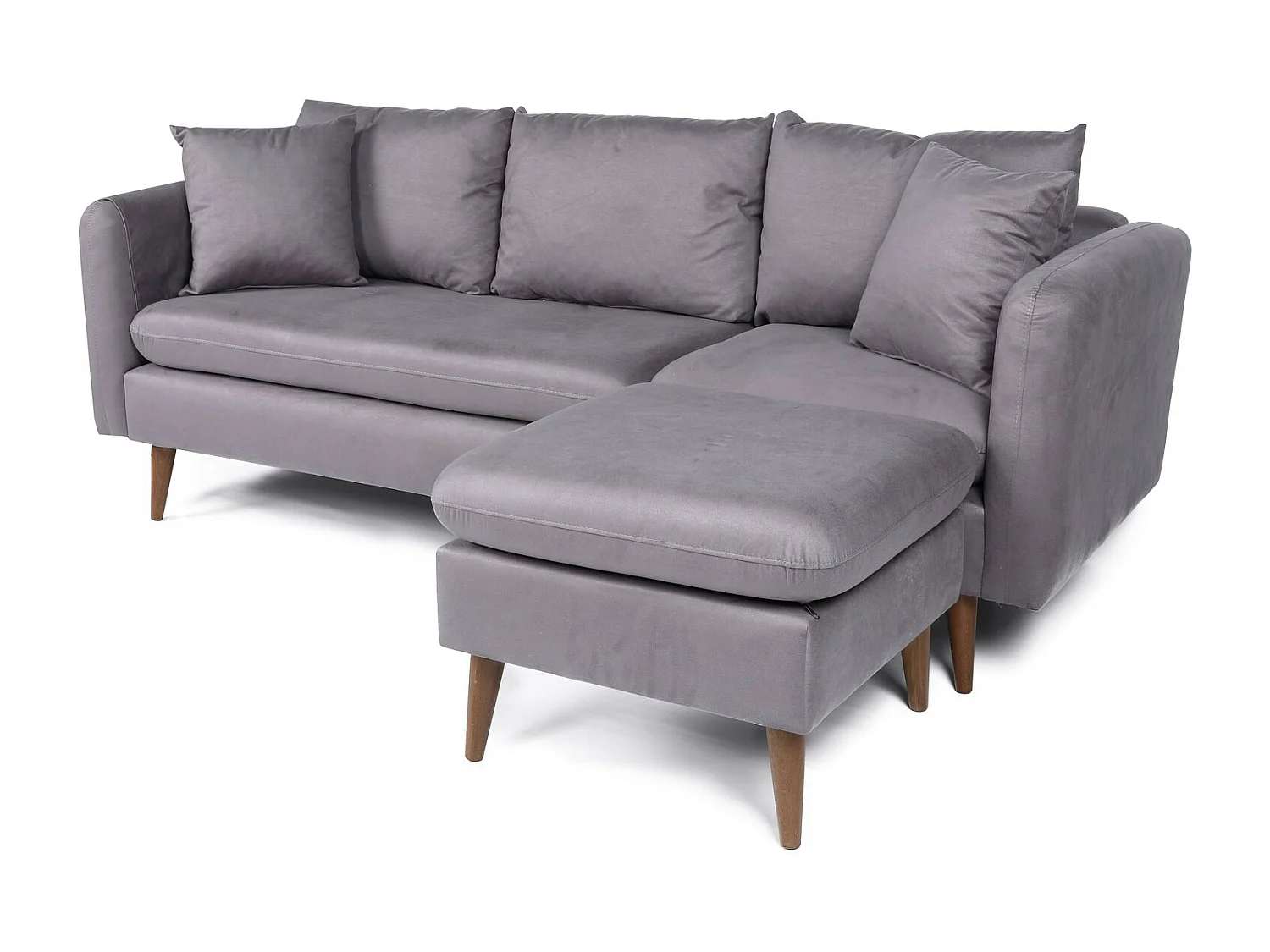 Canapé d'angle droit tissu gris avec pieds en bois naturel Rival 215cm