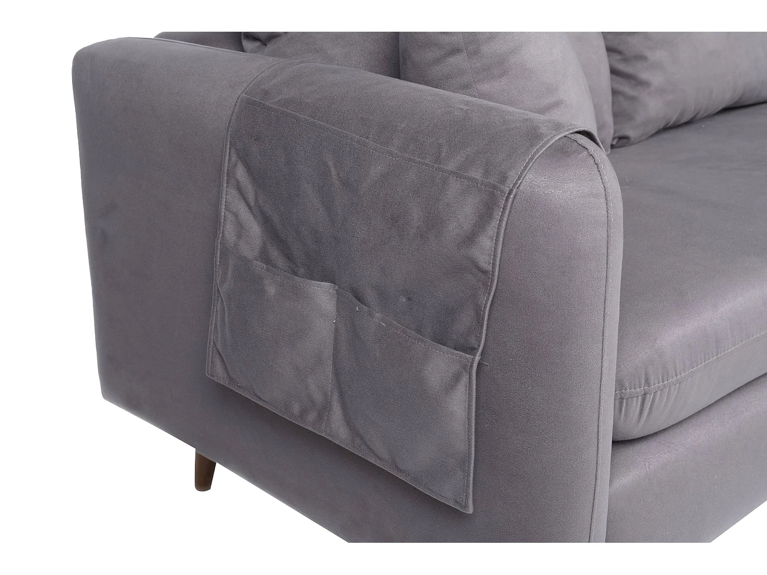 Canapé d'angle droit tissu gris avec pieds en bois naturel Rival 215cm