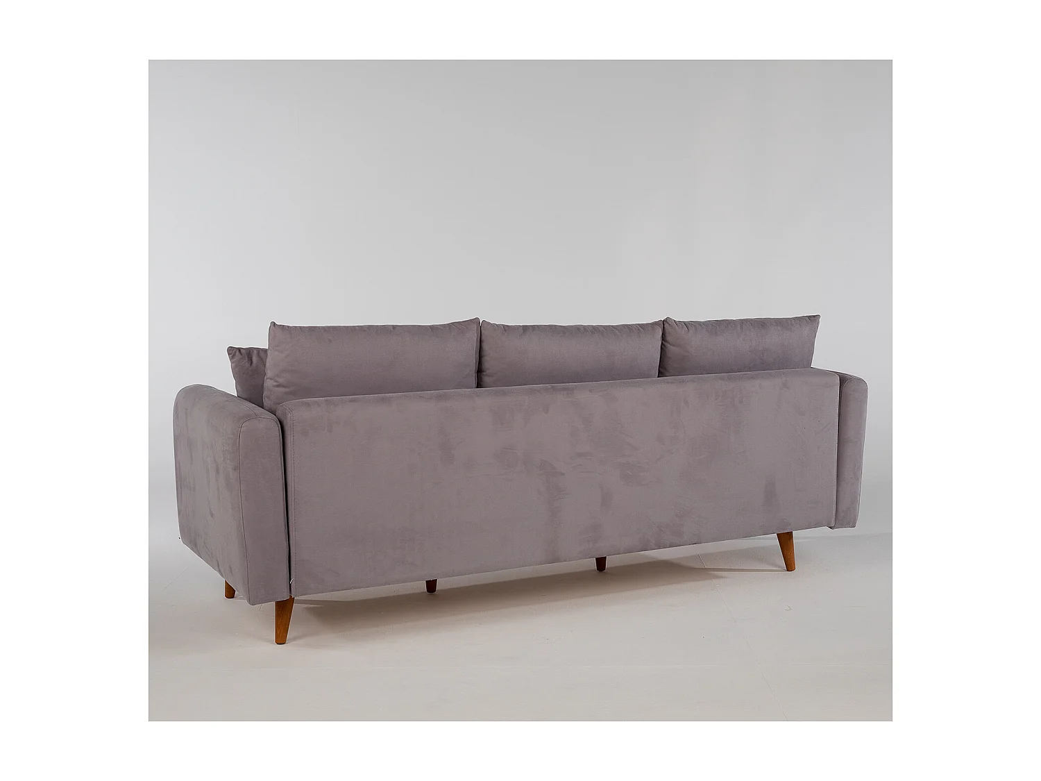 Canapé d'angle droit tissu gris avec pieds en bois naturel Rival 215cm