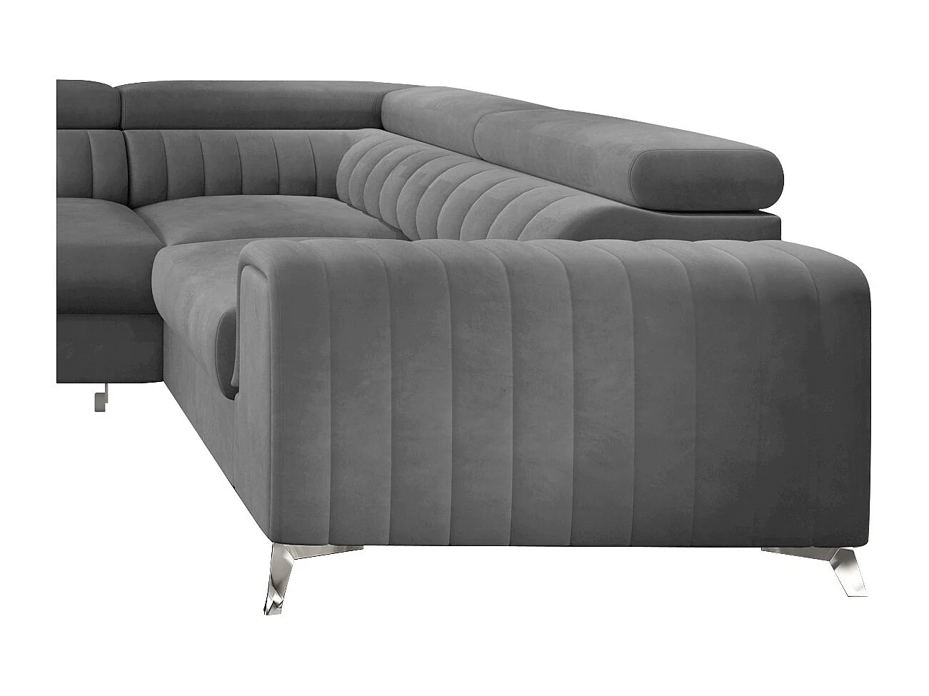 Canapé panoramique convertible velours gris avec coffre de rangement Louve 340cm-Coffre de rangement à gauche
