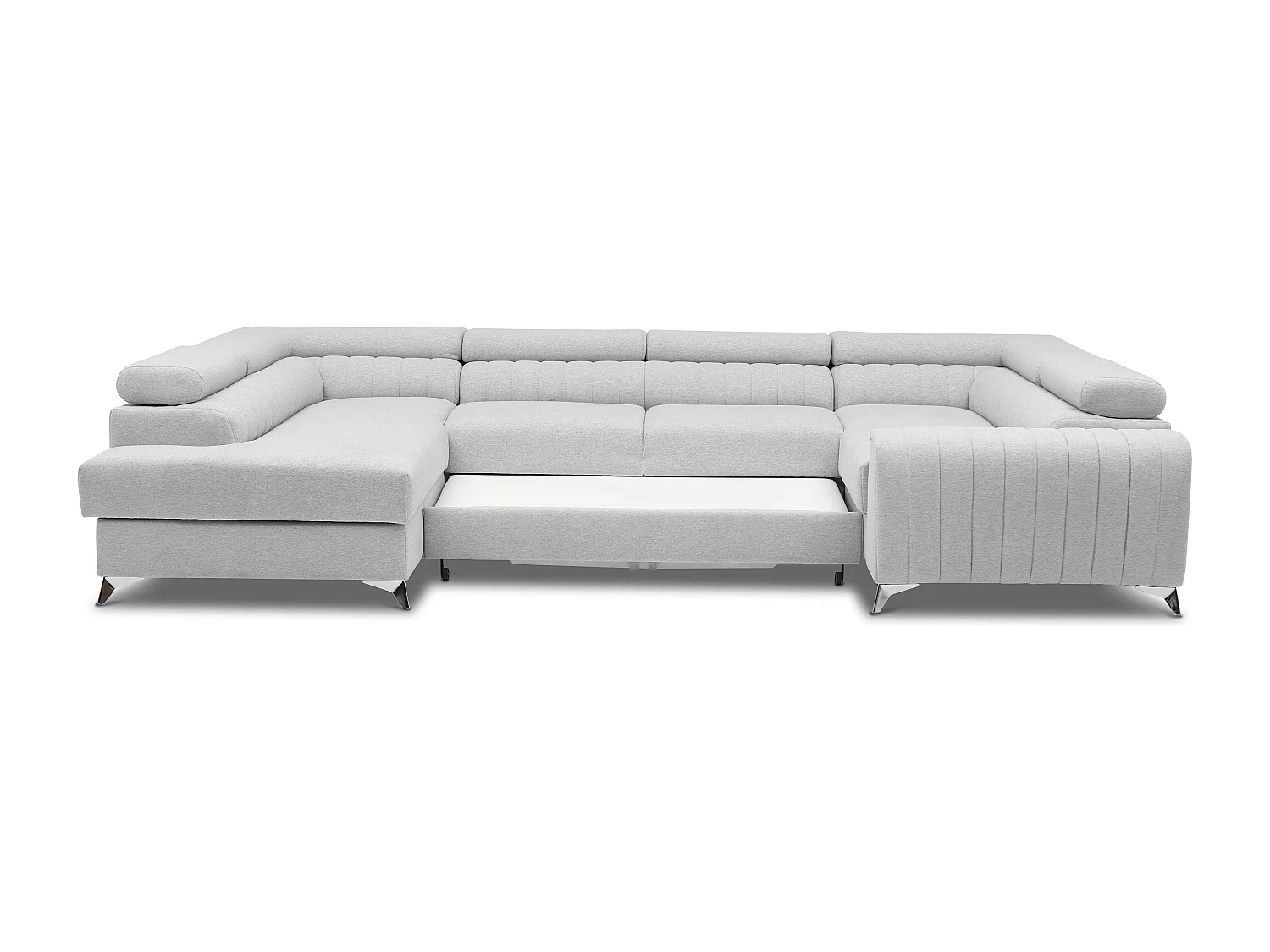 Canapé panoramique convertible velours gris avec coffre de rangement Louve 340cm-Coffre de rangement à gauche