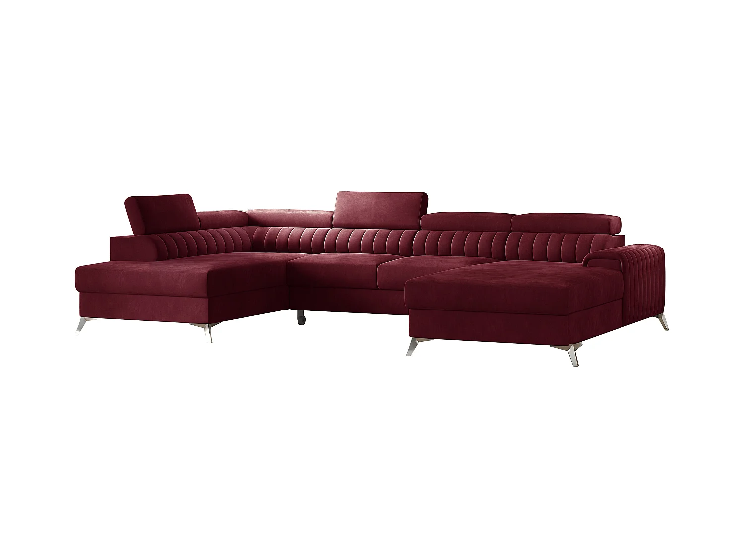 Canapé d'angle U velours bordeaux coffre de rangement à gauche Kalante 347cm