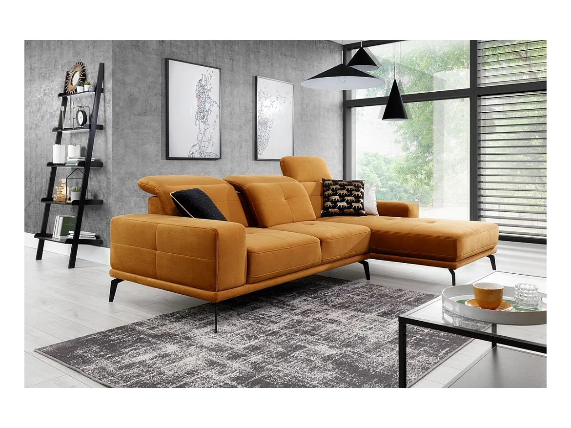 Canapé d'angle droit 5 places tissu vert avocat Torpille 265cm