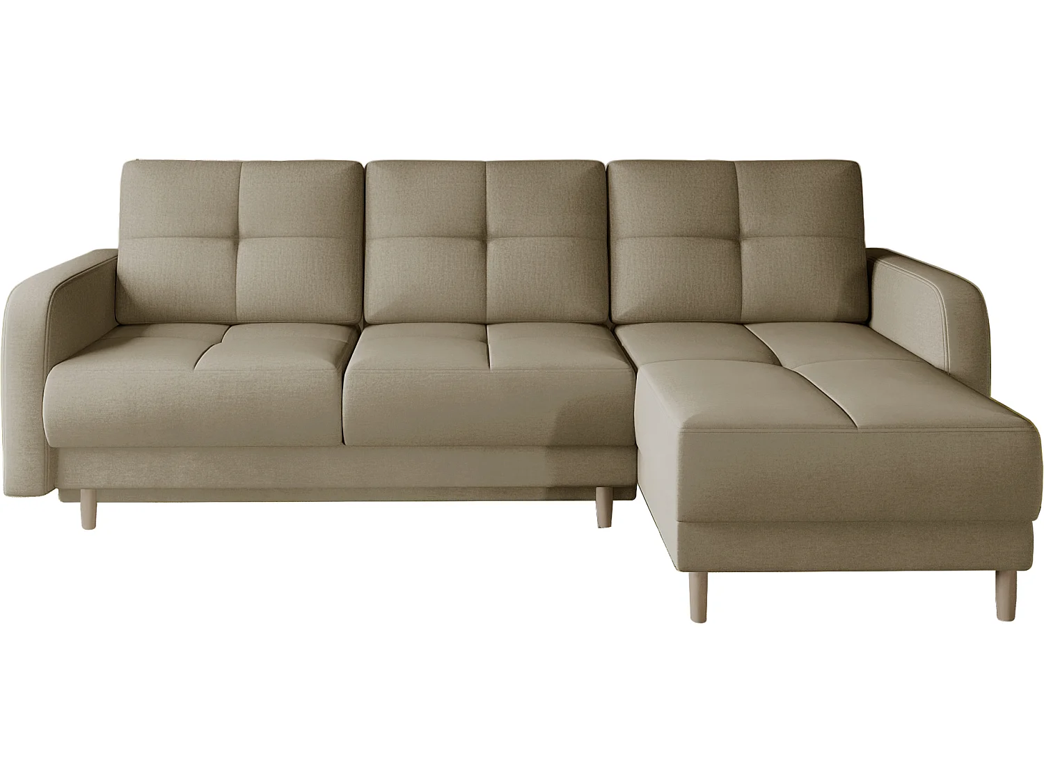 KINDO omkeerbare en omkeerbare stoffen hoekbank - Lichte houten poten-Kleur Beige