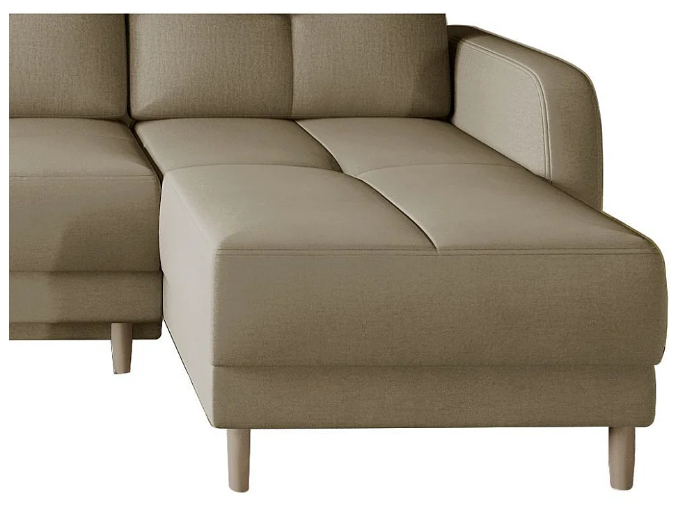 KINDO omkeerbare en omkeerbare stoffen hoekbank - Lichte houten poten-Kleur Beige
