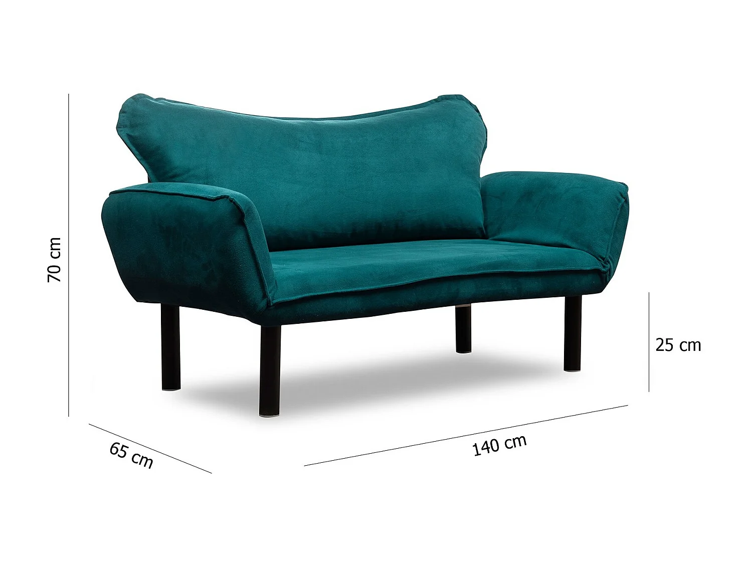 Canapé convertible 2 places tissu bleu canard Kalos 140cm