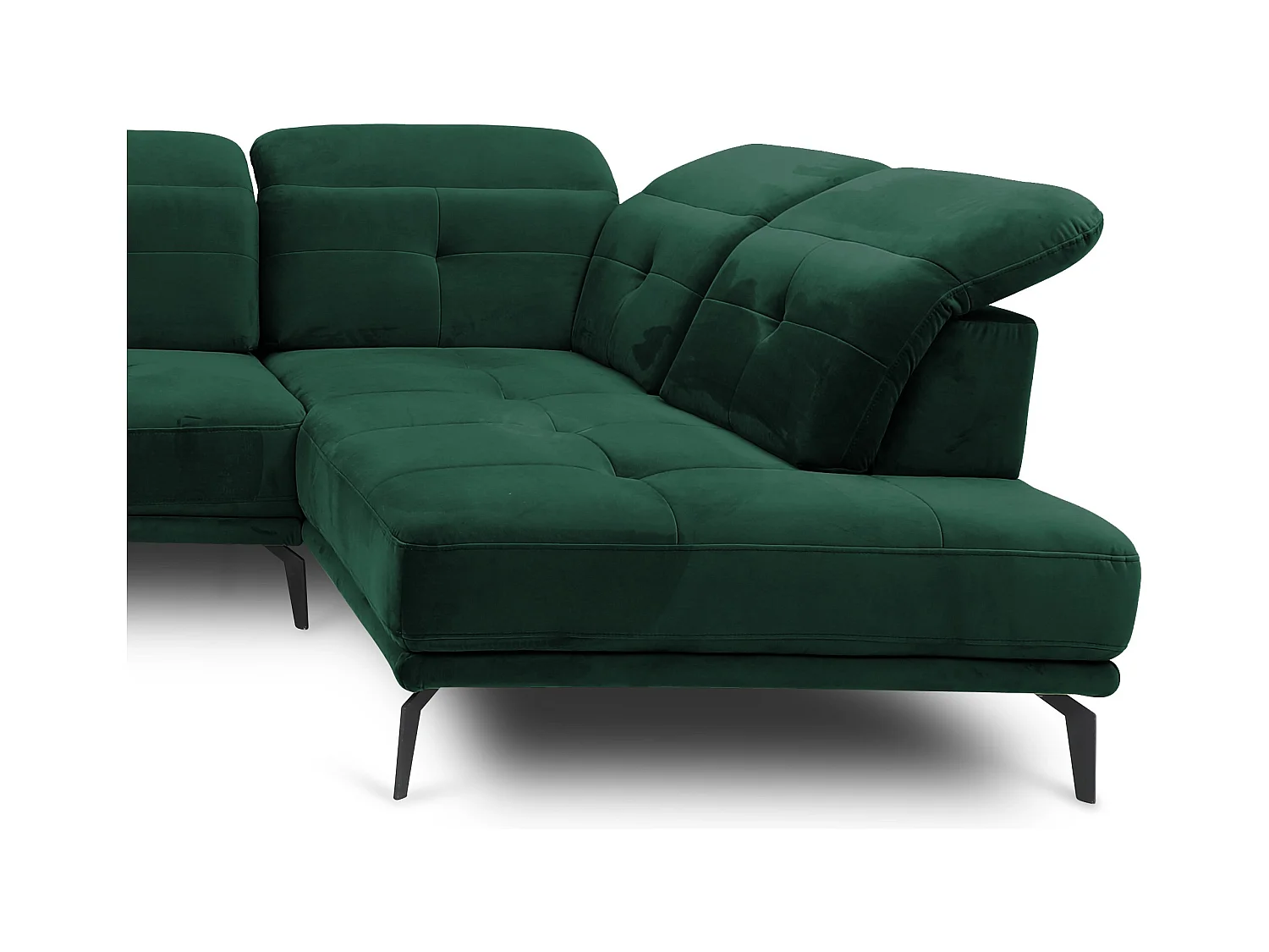 Moderne panoramische bank donkergroen fluwelen hoofdsteunen haaks Versus 350 cm2