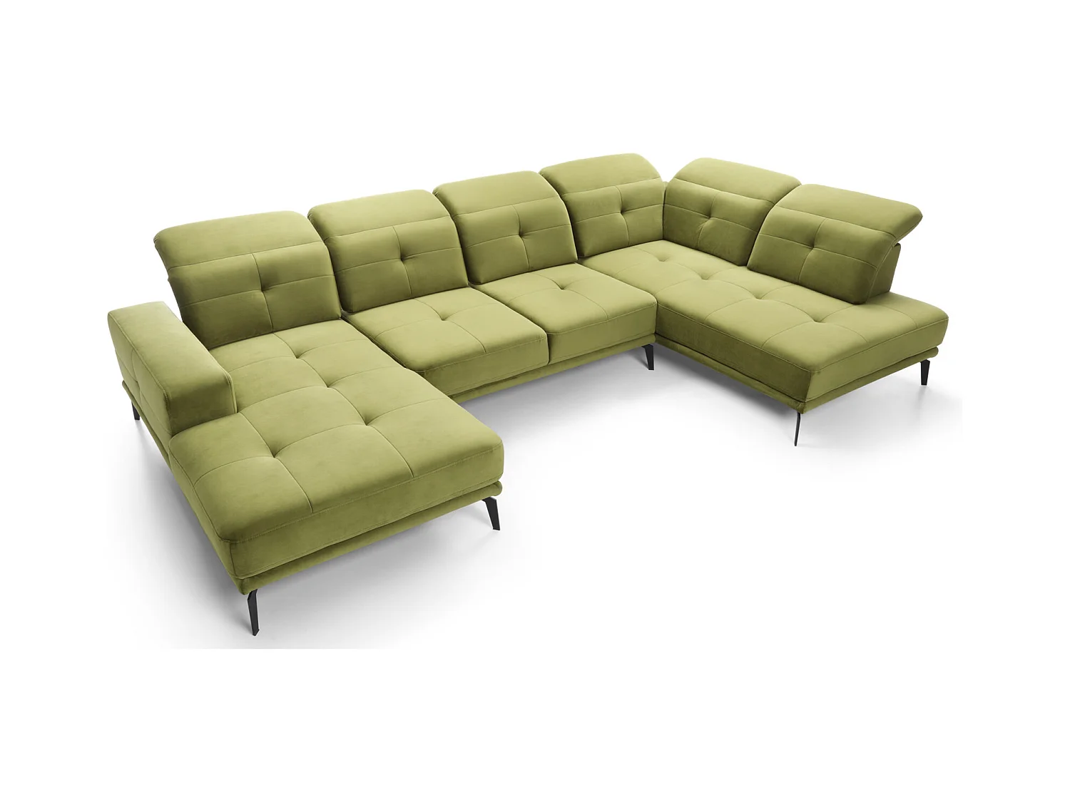 Moderne panoramische bank donkergroen fluwelen hoofdsteunen haaks Versus 350 cm2