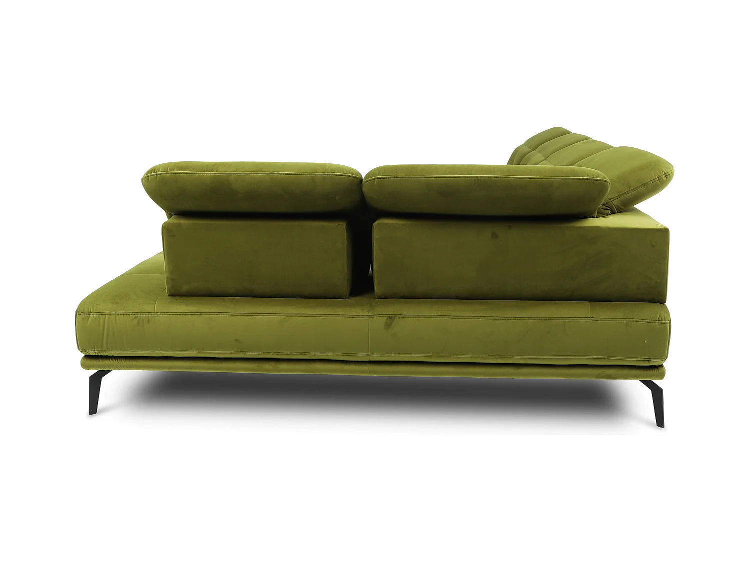 Moderne panoramische bank donkergroen fluwelen hoofdsteunen haaks Versus 350 cm2