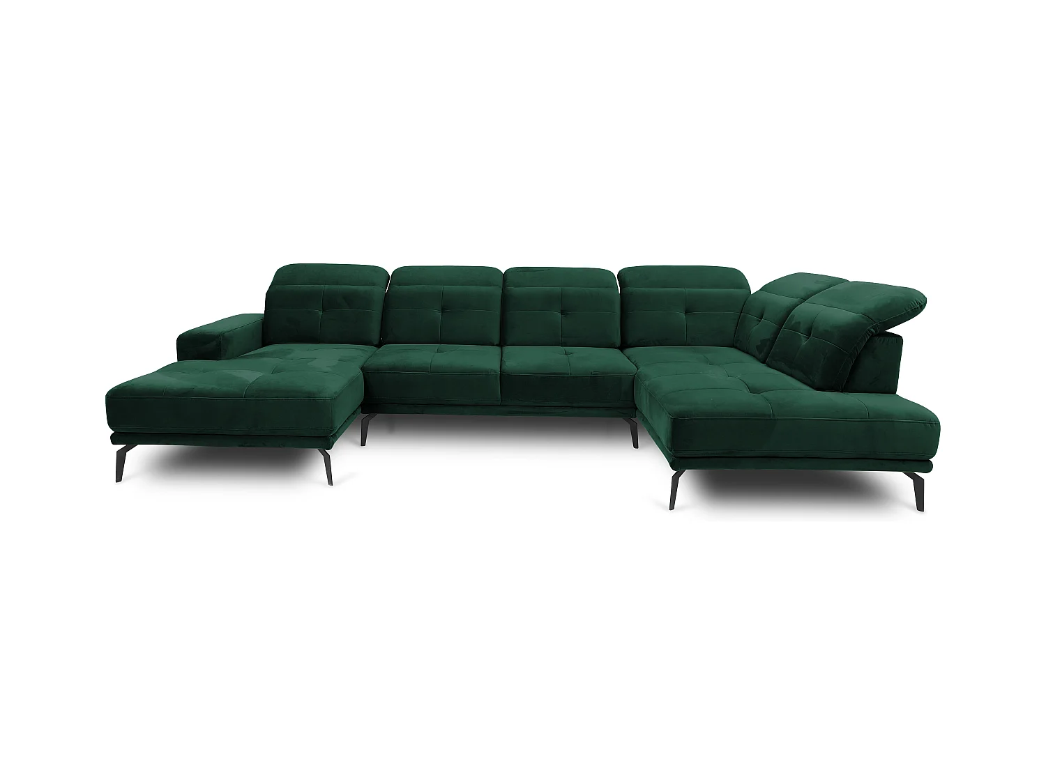 Canapé panoramique moderne velours vert foncé têtières angle droit Versus 350cm 2