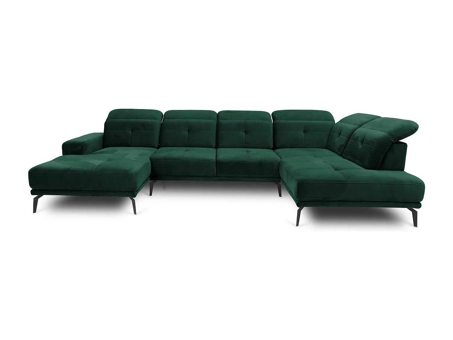 Canapé panoramique moderne velours vert foncé têtières angle droit Versus 350cm 2