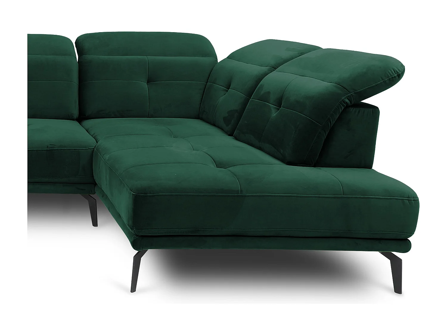 Canapé panoramique moderne velours vert foncé têtières angle droit Versus 350cm 2