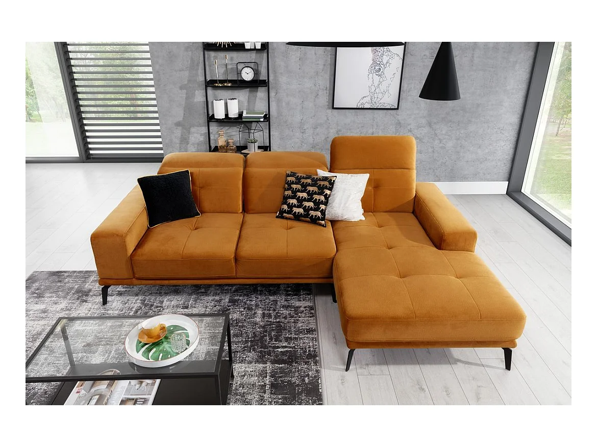 Canapé d'angle droit 5 places tissu suédine rouge tomette Torpille 265cm