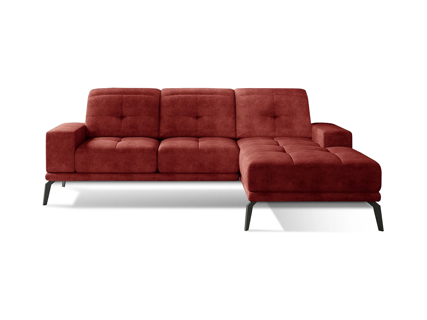 Canapé d'angle droit 5 places tissu suédine rouge tomette Torpille 265cm
