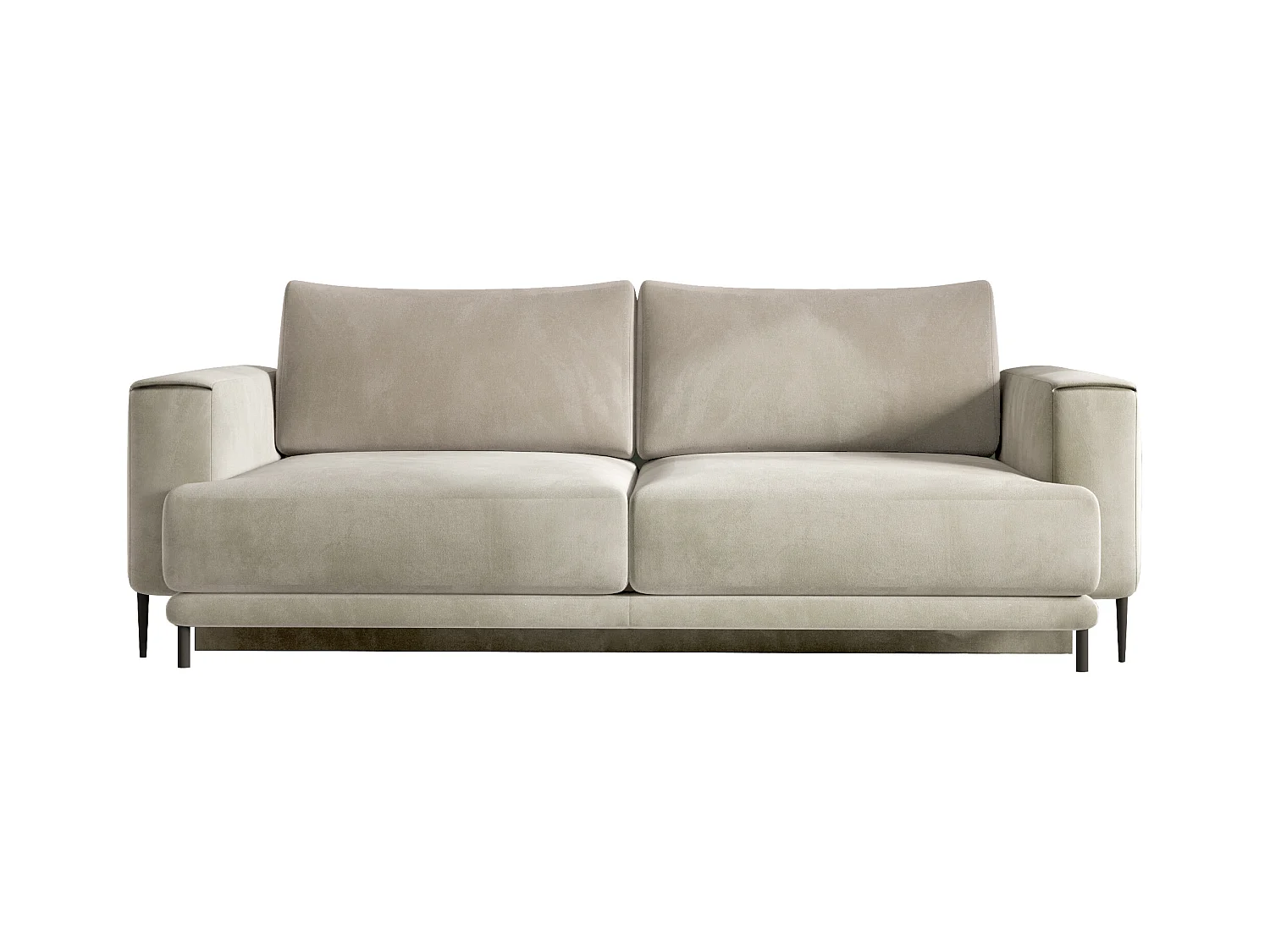 Canapé convertible design 4 places velours beige et pieds métal noir Arkia 260cm