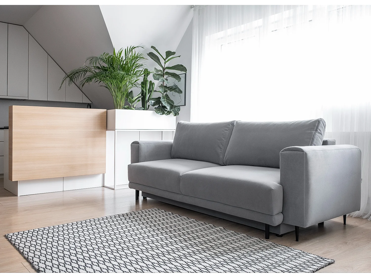 Designer 4-zits slaapbank in beige fluweel en zwarte metalen poten Arkia 260 cm