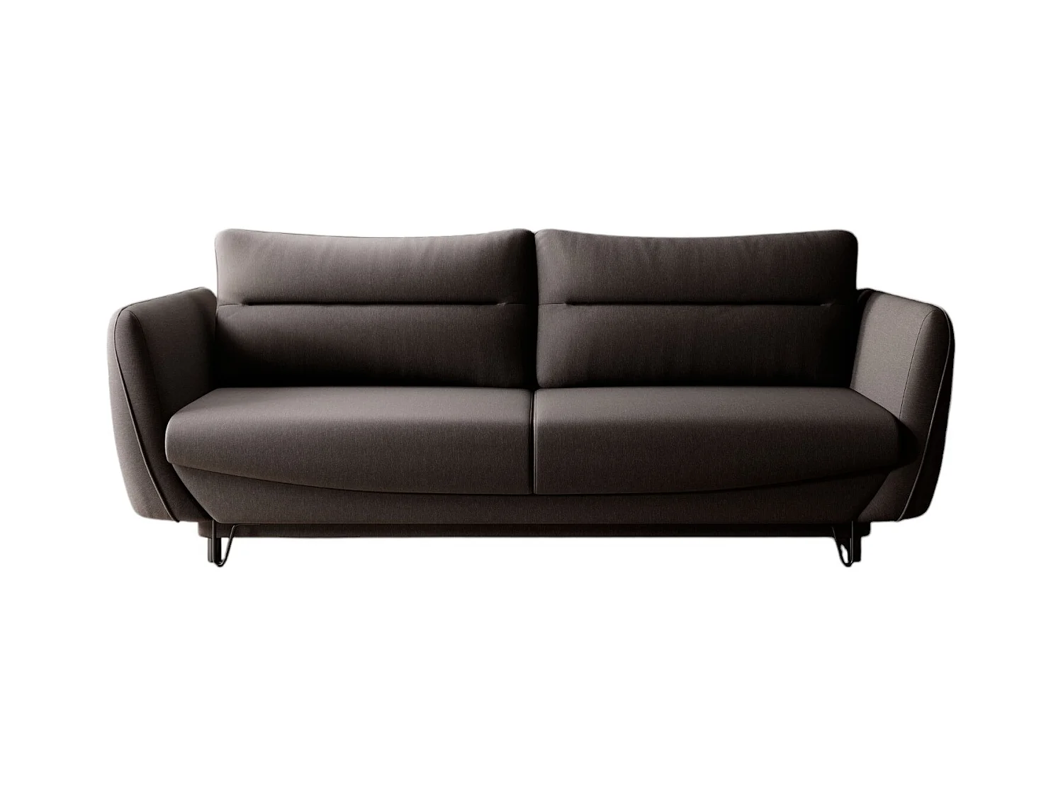 Canapé droit convertible tissu ZURIK - Coffre de rangement et pieds métal noir-Marron