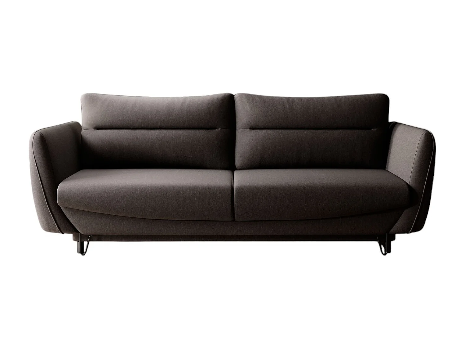 Canapé droit convertible tissu ZURIK - Coffre de rangement et pieds métal noir-Marron