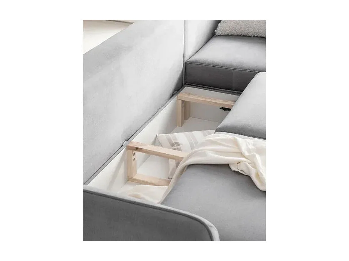 Canapé droit convertible tissu ZURIK - Coffre de rangement et pieds métal noir-Marron