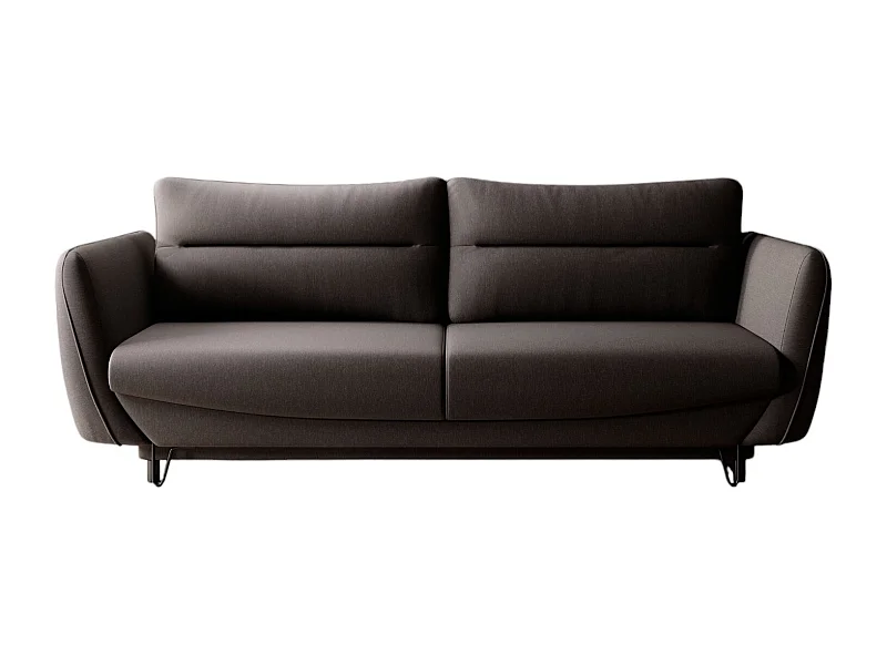 Canapé droit convertible tissu ZURIK - Coffre de rangement et pieds métal noir-Marron