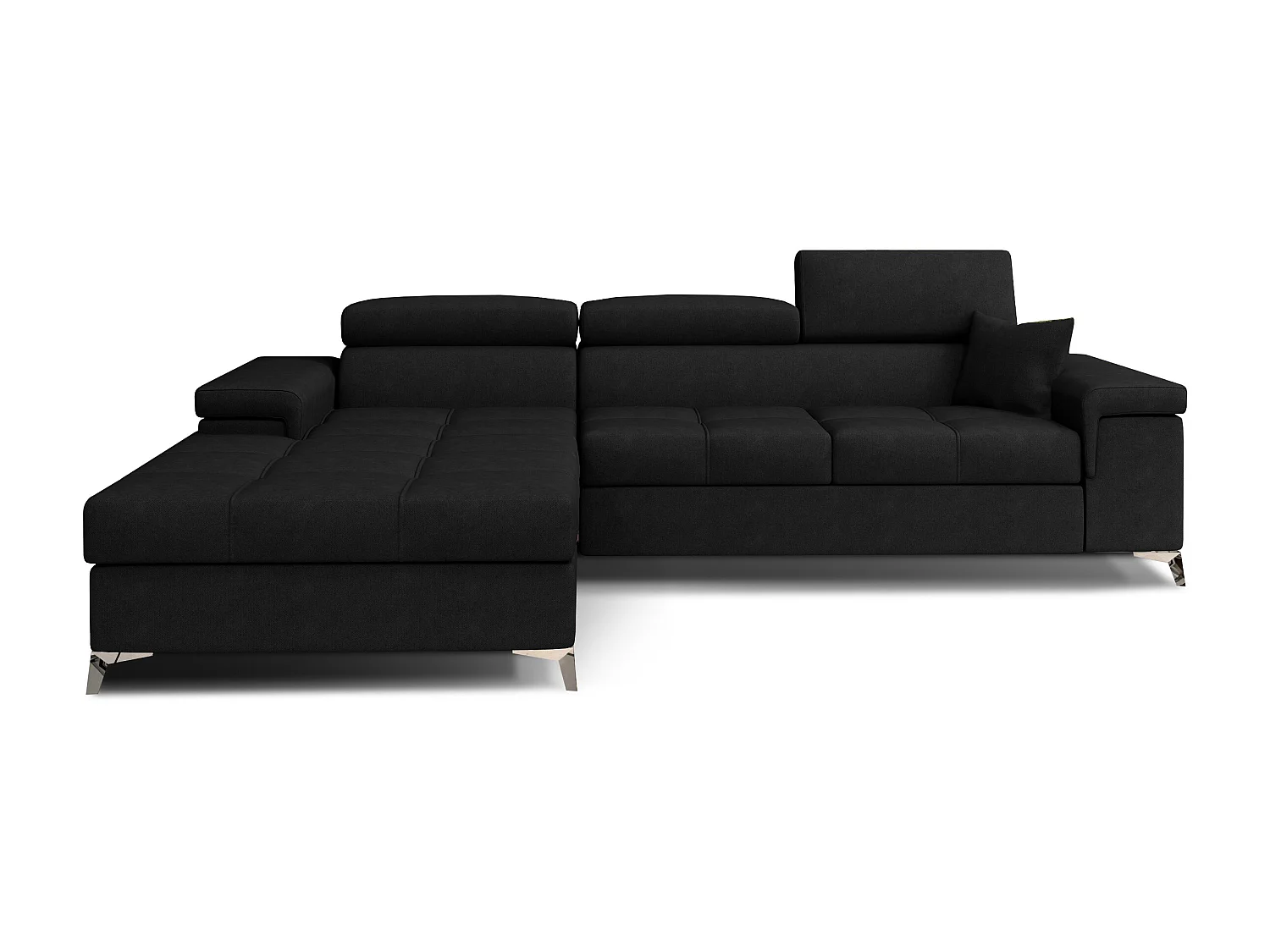 Canapé angle gauche convertible velours noir avec appuis-tête réglables Rikaro 280cm