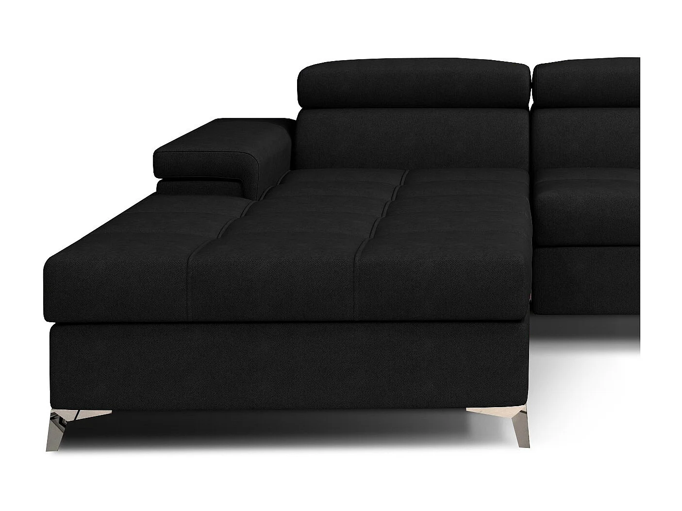 Canapé angle gauche convertible velours noir avec appuis-tête réglables Rikaro 280cm