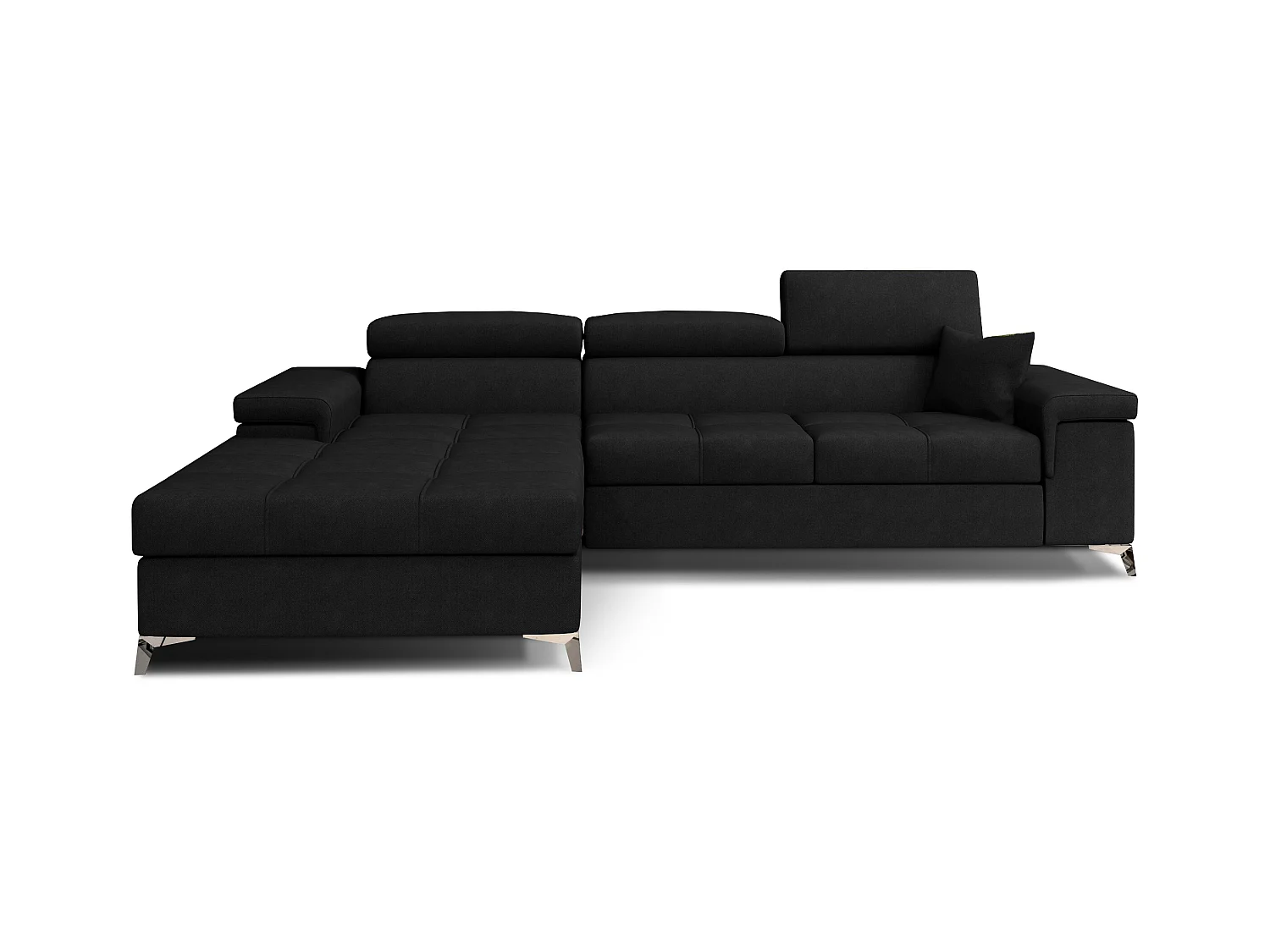 Canapé angle gauche convertible velours noir avec appuis-tête réglables Rikaro 280cm