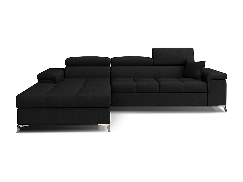 Canapé angle gauche convertible velours noir avec appuis-tête réglables Rikaro 280cm